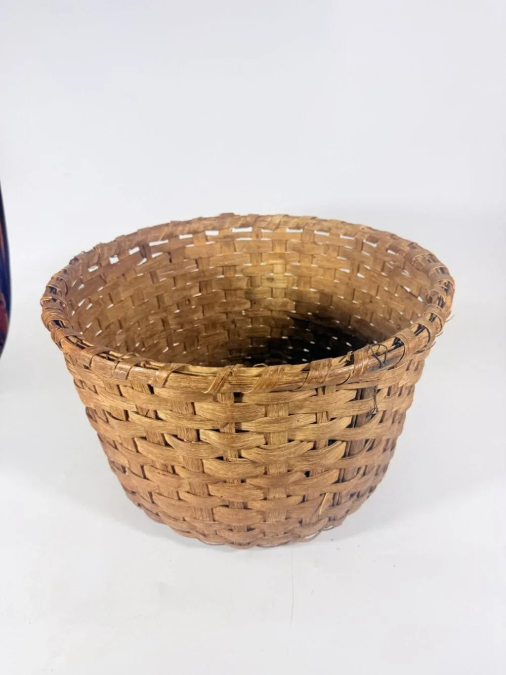 Basket Antique Splint Oak Woven Cotten Harvest Picking North Carolina Handmade